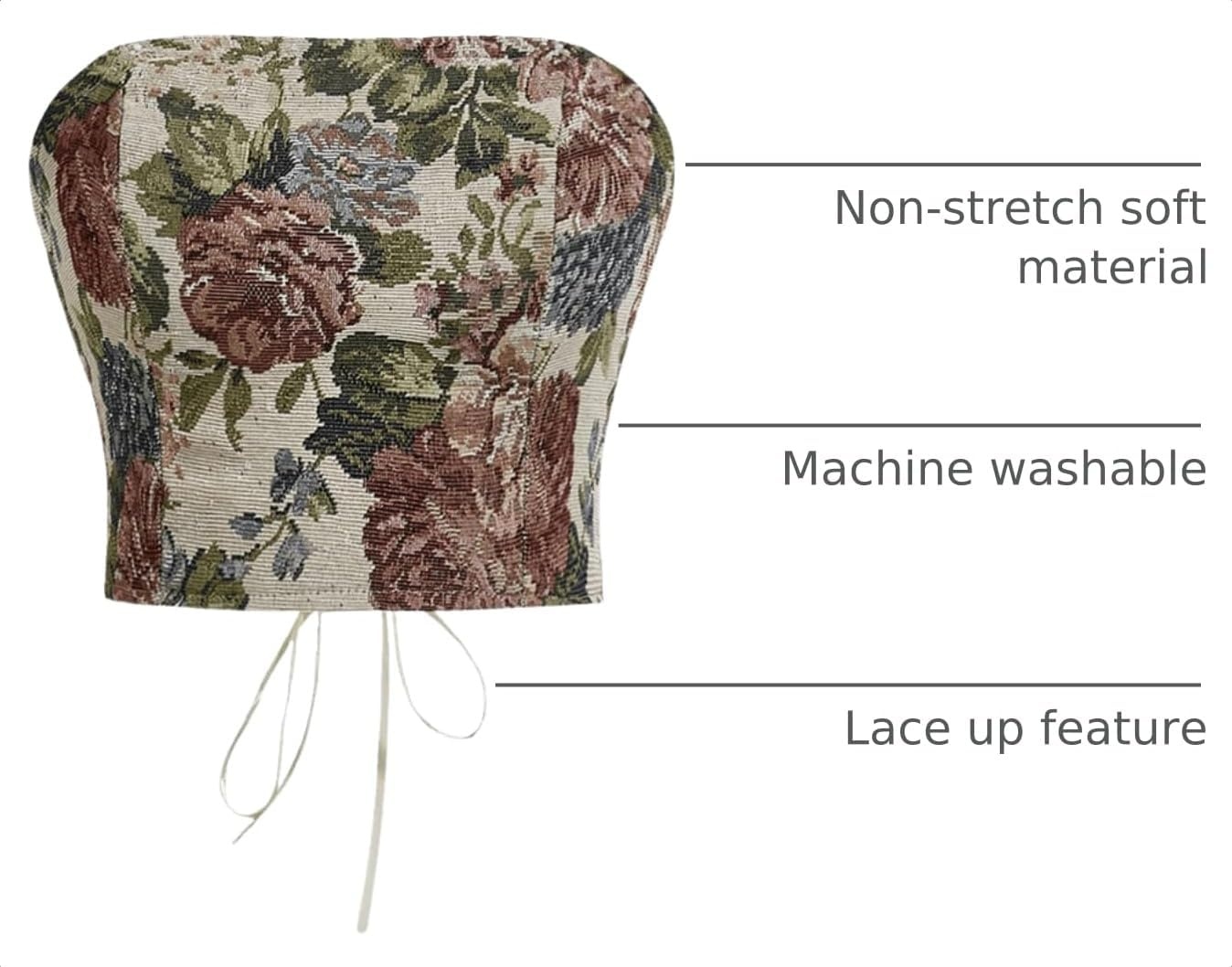 image:imageRoseSeek Womens Floral Embroidery Strapless Tube Top Lace Up Y2K Corset Crop TopsMulticolor