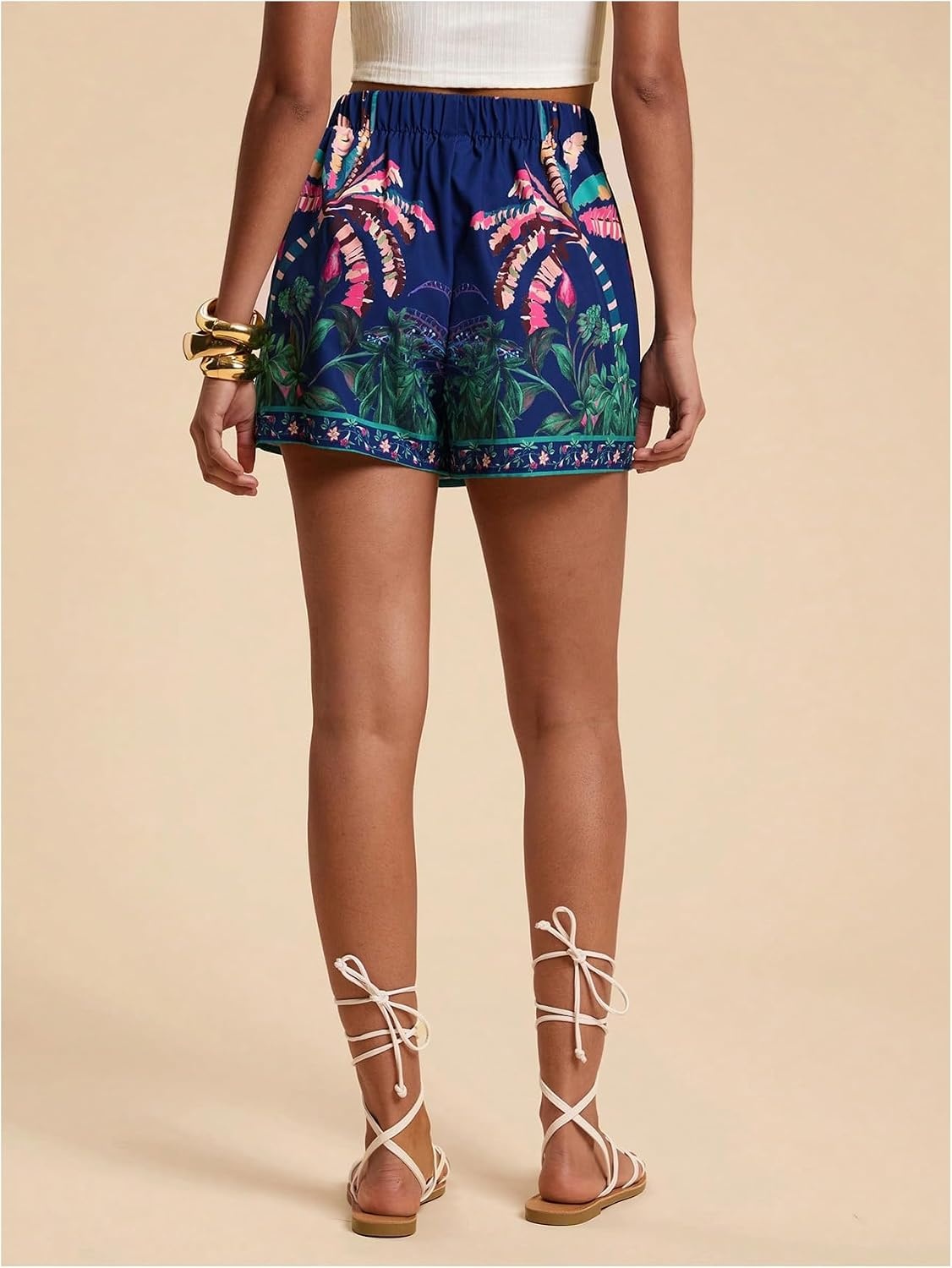 image:imageRoseSeek Womens Floral Graphic Skirt Shorts Drawstring Waist Tropical Boho Wrap SkortsMulticolor Floral