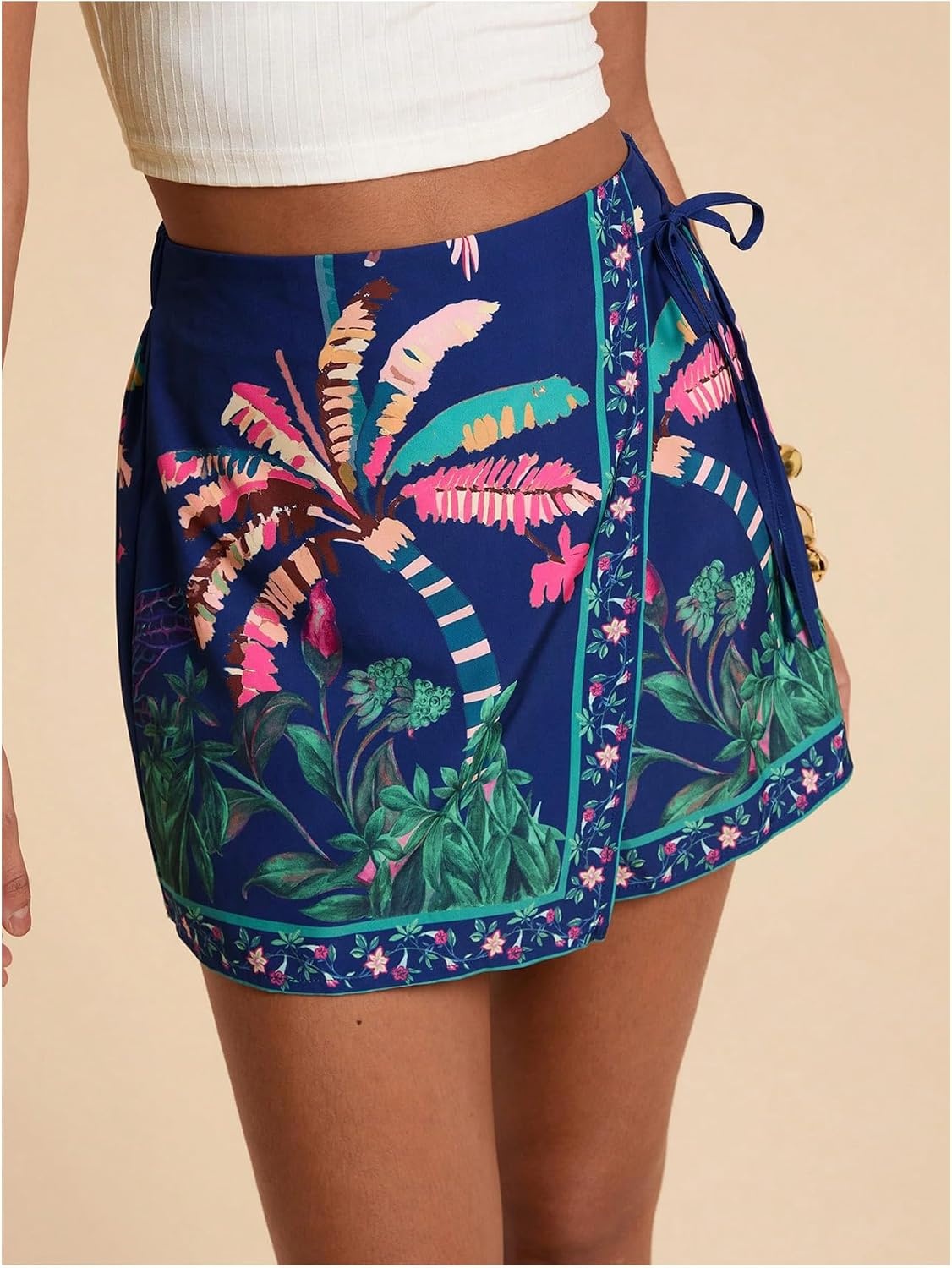 image:imageRoseSeek Womens Floral Graphic Skirt Shorts Drawstring Waist Tropical Boho Wrap SkortsMulticolor Floral