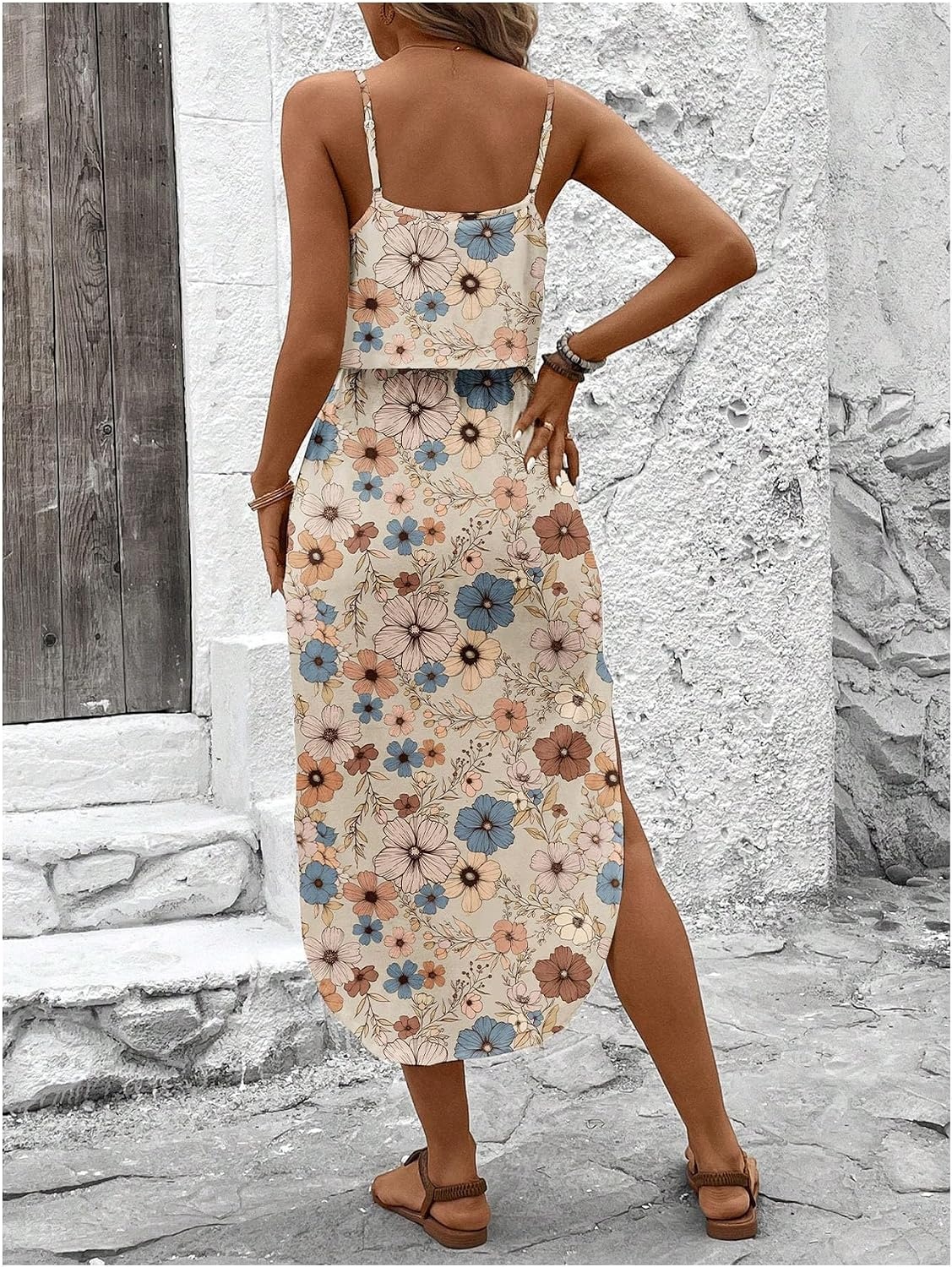 image:imageRoseSeek Womens Spaghetti Strap Tie Dye Cami Sun Dress Beach Midi Summer Dresses Resort Wear Vacation OutfitsFloral Multicolor