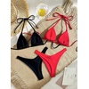 image:imageRoseSeek 2 Pack Leopard Print Bikini Sets Halter Triangle Top Brazilian Bottom Animal Print Swimwear BundleBlack and Red