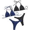 image:imageRoseSeek 2 Pack Leopard Print Bikini Sets Halter Triangle Top Brazilian Bottom Animal Print Swimwear BundleBlue and Black