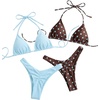 image:imageRoseSeek 2 Pack Leopard Print Bikini Sets Halter Triangle Top Brazilian Bottom Animal Print Swimwear BundleDots and Blue