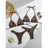 image:imageRoseSeek 2 Pack Leopard Print Bikini Sets Halter Triangle Top Brazilian Bottom Animal Print Swimwear BundleDots and Brown