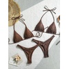 image:imageRoseSeek 2 Pack Leopard Print Bikini Sets Halter Triangle Top Brazilian Bottom Animal Print Swimwear BundleDots and Brown