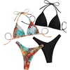 image:imageRoseSeek 2 Pack Leopard Print Bikini Sets Halter Triangle Top Brazilian Bottom Animal Print Swimwear BundleFloral Brown and Black