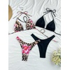 image:imageRoseSeek 2 Pack Leopard Print Bikini Sets Halter Triangle Top Brazilian Bottom Animal Print Swimwear BundleFloral Cheetah and Black