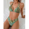 image:imageRoseSeek 2 Piece Bikini Sets Triangle Halter Top High Cut Brazilian Bottom Swimsuit Summer Beach SwimwearBeige and Green