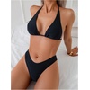 image:imageRoseSeek 2 Piece Bikini Sets Triangle Halter Top High Cut Brazilian Bottom Swimsuit Summer Beach SwimwearBlack