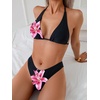 image:imageRoseSeek 2 Piece Bikini Sets Triangle Halter Top High Cut Brazilian Bottom Swimsuit Summer Beach SwimwearBlack Floral