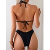image:imageRoseSeek 2 Piece Bikini Sets Triangle Halter Top High Cut Brazilian Bottom Swimsuit Summer Beach SwimwearBlack Floral