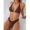image:imageRoseSeek 2 Piece Bikini Sets Triangle Halter Top High Cut Brazilian Bottom Swimsuit Summer Beach SwimwearBrown