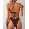 image:imageRoseSeek 2 Piece Bikini Sets Triangle Halter Top High Cut Brazilian Bottom Swimsuit Summer Beach SwimwearBrown