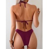 image:imageRoseSeek 2 Piece Bikini Sets Triangle Halter Top High Cut Brazilian Bottom Swimsuit Summer Beach SwimwearBurgundy