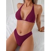 image:imageRoseSeek 2 Piece Bikini Sets Triangle Halter Top High Cut Brazilian Bottom Swimsuit Summer Beach SwimwearBurgundy