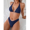 image:imageRoseSeek 2 Piece Bikini Sets Triangle Halter Top High Cut Brazilian Bottom Swimsuit Summer Beach SwimwearDeep Blue