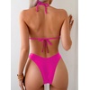 image:imageRoseSeek 2 Piece Bikini Sets Triangle Halter Top High Cut Brazilian Bottom Swimsuit Summer Beach SwimwearDeep Hot Pink
