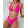image:imageRoseSeek 2 Piece Bikini Sets Triangle Halter Top High Cut Brazilian Bottom Swimsuit Summer Beach SwimwearDeep Hot Pink