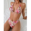 image:imageRoseSeek 2 Piece Bikini Sets Triangle Halter Top High Cut Brazilian Bottom Swimsuit Summer Beach SwimwearFloral Pink