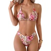 image:imageRoseSeek 2 Piece Bikini Sets Triangle Halter Top High Cut Brazilian Bottom Swimsuit Summer Beach SwimwearFloral Pink