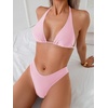 image:imageRoseSeek 2 Piece Bikini Sets Triangle Halter Top High Cut Brazilian Bottom Swimsuit Summer Beach SwimwearLight Pink