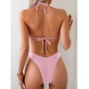 image:imageRoseSeek 2 Piece Bikini Sets Triangle Halter Top High Cut Brazilian Bottom Swimsuit Summer Beach SwimwearLight Pink
