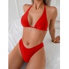 image:imageRoseSeek 2 Piece Bikini Sets Triangle Halter Top High Cut Brazilian Bottom Swimsuit Summer Beach SwimwearPure Red