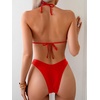 image:imageRoseSeek 2 Piece Bikini Sets Triangle Halter Top High Cut Brazilian Bottom Swimsuit Summer Beach SwimwearPure Red