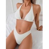 image:imageRoseSeek 2 Piece Bikini Sets Triangle Halter Top High Cut Brazilian Bottom Swimsuit Summer Beach SwimwearWhite