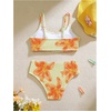 image:imageRoseSeek Girls 2 Piece Floral High Waisted Swimsuit Smocked Wireless Bathing Suit Boho Holiday Beachwear SetYellow and Orange
