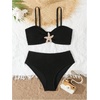 image:imageRoseSeek Girls 2 Piece Padded Bathing Suit Wireless Starfish Swimsuit Spaghetti Strap Vacation Beachwear SetSolid Black