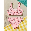 image:imageRoseSeek Girls 2 Piece Striped Bowknot Swimsuit Set Wireless Cute Bathing Suit Summer Beachwear Bikini SetsCherry Pink and Red