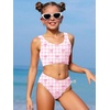 image:imageRoseSeek Girls 2 Piece Striped Bowknot Swimsuit Set Wireless Cute Bathing Suit Summer Beachwear Bikini SetsPlaid Pink