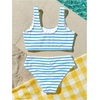 image:imageRoseSeek Girls 2 Piece Striped Bowknot Swimsuit Set Wireless Cute Bathing Suit Summer Beachwear Bikini SetsStriped Blue and White