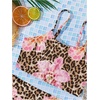 image:imageRoseSeek Girls 2 Piece Swimsuit Floral Cheetah Adjustable Straps High Cut Bikini Set Beach SwimwearMulticolor