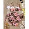 image:imageRoseSeek Girls 3 Piece Bikini Set with Beach Skirt Floral Leopard ORing Padded Swimsuit for Teen GirlsBrown
