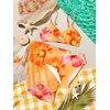 image:imageRoseSeek Girls 3 Piece Bikini Set with Beach Skirt Floral Leopard ORing Padded Swimsuit for Teen GirlsFloral Orange