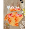 image:imageRoseSeek Girls 3 Piece Bikini Set with Beach Skirt Floral Leopard ORing Padded Swimsuit for Teen GirlsFloral Orange
