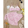 image:imageRoseSeek Girls 3 Piece Bikini Set with Beach Skirt Floral Leopard ORing Padded Swimsuit for Teen GirlsPink Floral and White