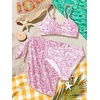 image:imageRoseSeek Girls 3 Piece Bikini Set with Beach Skirt Floral Leopard ORing Padded Swimsuit for Teen GirlsPink Floral and White