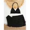 image:imageRoseSeek Girls 3 Piece Cute Bowknot Bathing Suit Halter Triangle High Waisted Swimsuit with Beach Cover Up SkirtBlack