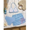 image:imageRoseSeek Girls 3 Piece Cute Bowknot Bathing Suit Halter Triangle High Waisted Swimsuit with Beach Cover Up SkirtBlue and Pink