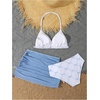 image:imageRoseSeek Girls 3 Piece Cute Bowknot Bathing Suit Halter Triangle High Waisted Swimsuit with Beach Cover Up SkirtBlue and White