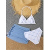 image:imageRoseSeek Girls 3 Piece Cute Bowknot Bathing Suit Halter Triangle High Waisted Swimsuit with Beach Cover Up SkirtBlue and White