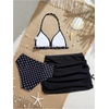 image:imageRoseSeek Girls 3 Piece Cute Bowknot Bathing Suit Halter Triangle High Waisted Swimsuit with Beach Cover Up SkirtDots Black and White