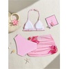image:imageRoseSeek Girls 3 Piece Cute Bowknot Bathing Suit Halter Triangle High Waisted Swimsuit with Beach Cover Up SkirtHibiscus Pink