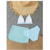 image:imageRoseSeek Girls 3 Piece Cute Bowknot Bathing Suit Halter Triangle High Waisted Swimsuit with Beach Cover Up SkirtLight Blue
