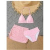 image:imageRoseSeek Girls 3 Piece Cute Bowknot Bathing Suit Halter Triangle High Waisted Swimsuit with Beach Cover Up SkirtLight Pink