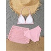 image:imageRoseSeek Girls 3 Piece Cute Bowknot Bathing Suit Halter Triangle High Waisted Swimsuit with Beach Cover Up SkirtLight Pink