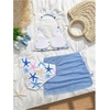 image:imageRoseSeek Girls 3 Piece Cute Bowknot Bathing Suit Halter Triangle High Waisted Swimsuit with Beach Cover Up SkirtMix Blue and White